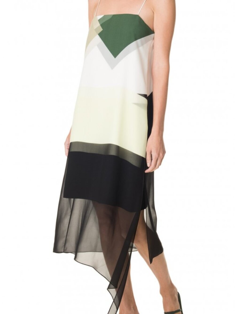 Tibi Pieza Draped Silk Slip Dress Colorblock Green Yellow Black Size 10 - Picture 2 of 15